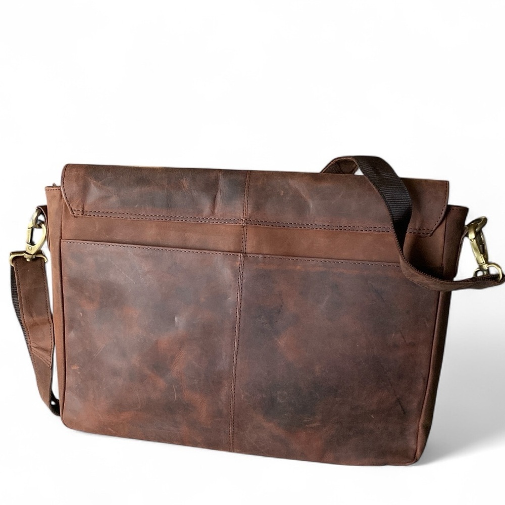 Brown Leather Messenger Bag Laptop Briefcase Bag College Office Adj Strap NWT - Picture 5 of 14